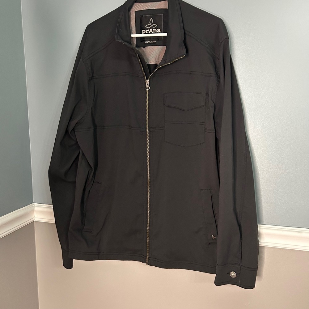 Prana‎ Mens XXL Full Zip Jacket Black Mock Neck Technical Outdoor Coat